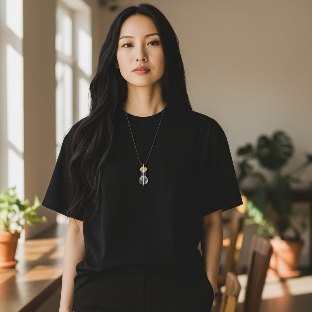 Large Chunky Clear Quartz Pendant Necklace Amethyst citrine Pendant Leather cord , Large Size Raw CRYSTAL Jewelry chunky stone jewelry #2332