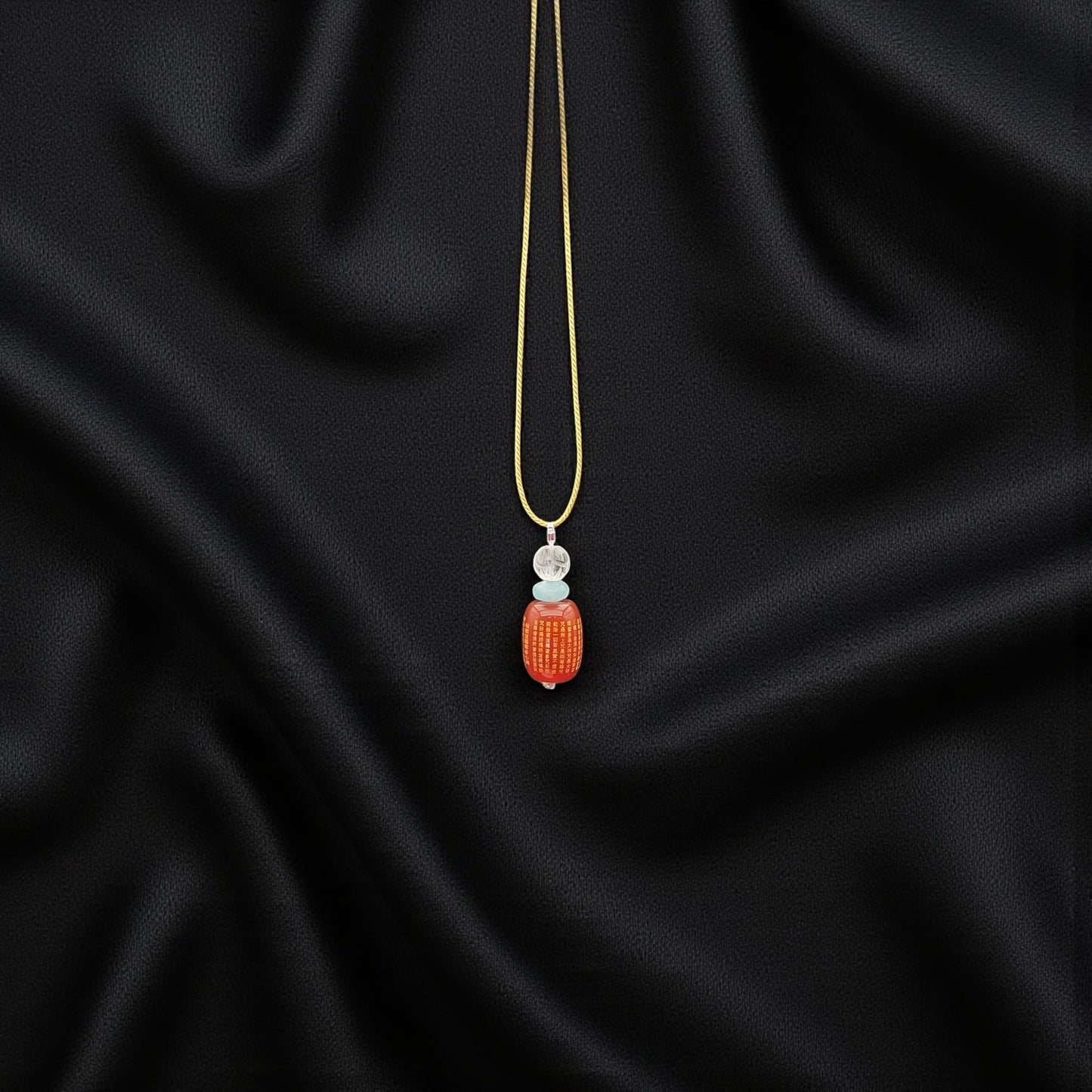 Red Carnelian Heart Sutra Pendant Necklace, Clear Quartz Lotus Spiritual Buddhist Protection Amulet chunky stone jewelry #2330