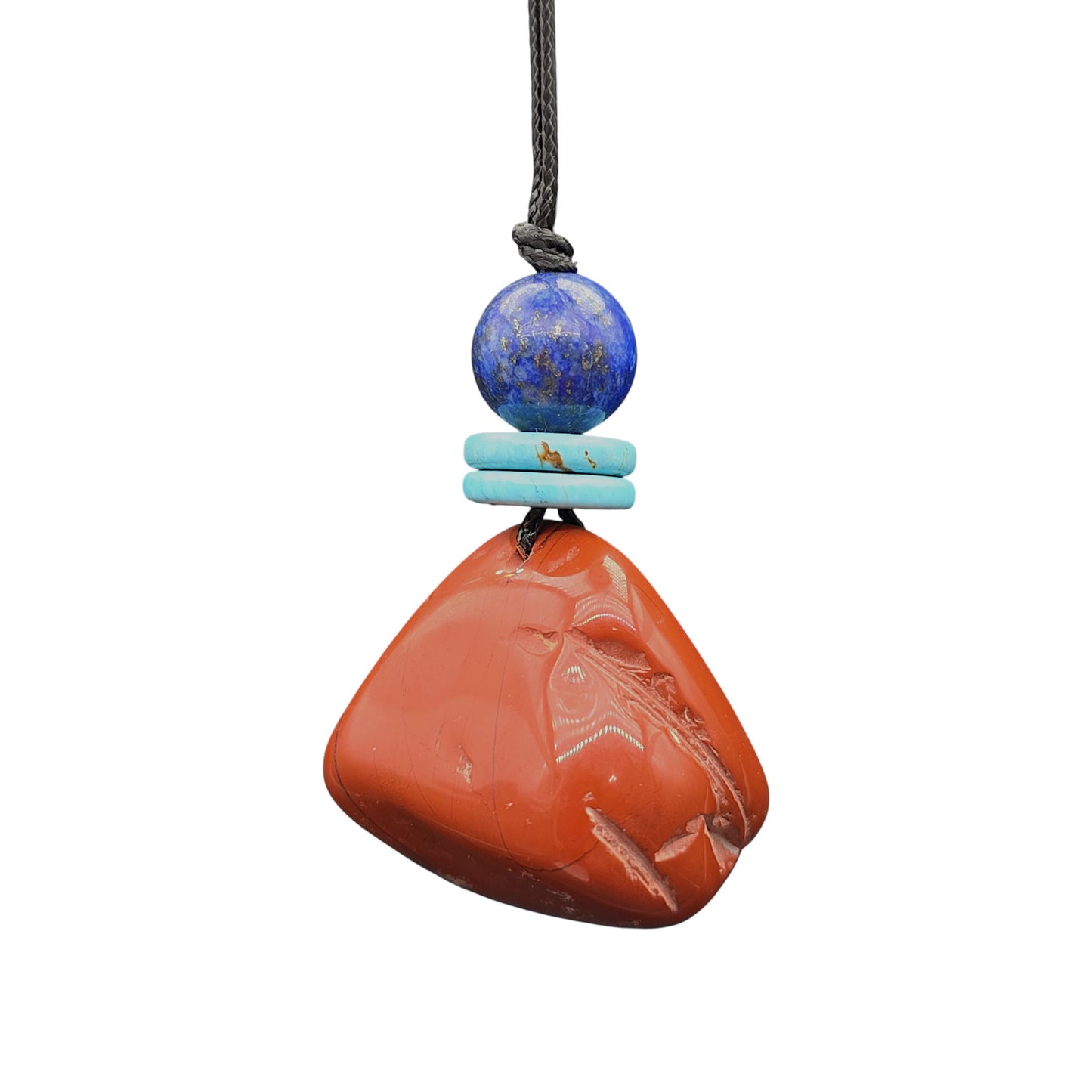 Red Jasper Rough Cut Pendant Necklace, Lapis Lazuli Turquoise Beads Leather Cord, Grounding Men's Boho chunky stone jewelry #2329