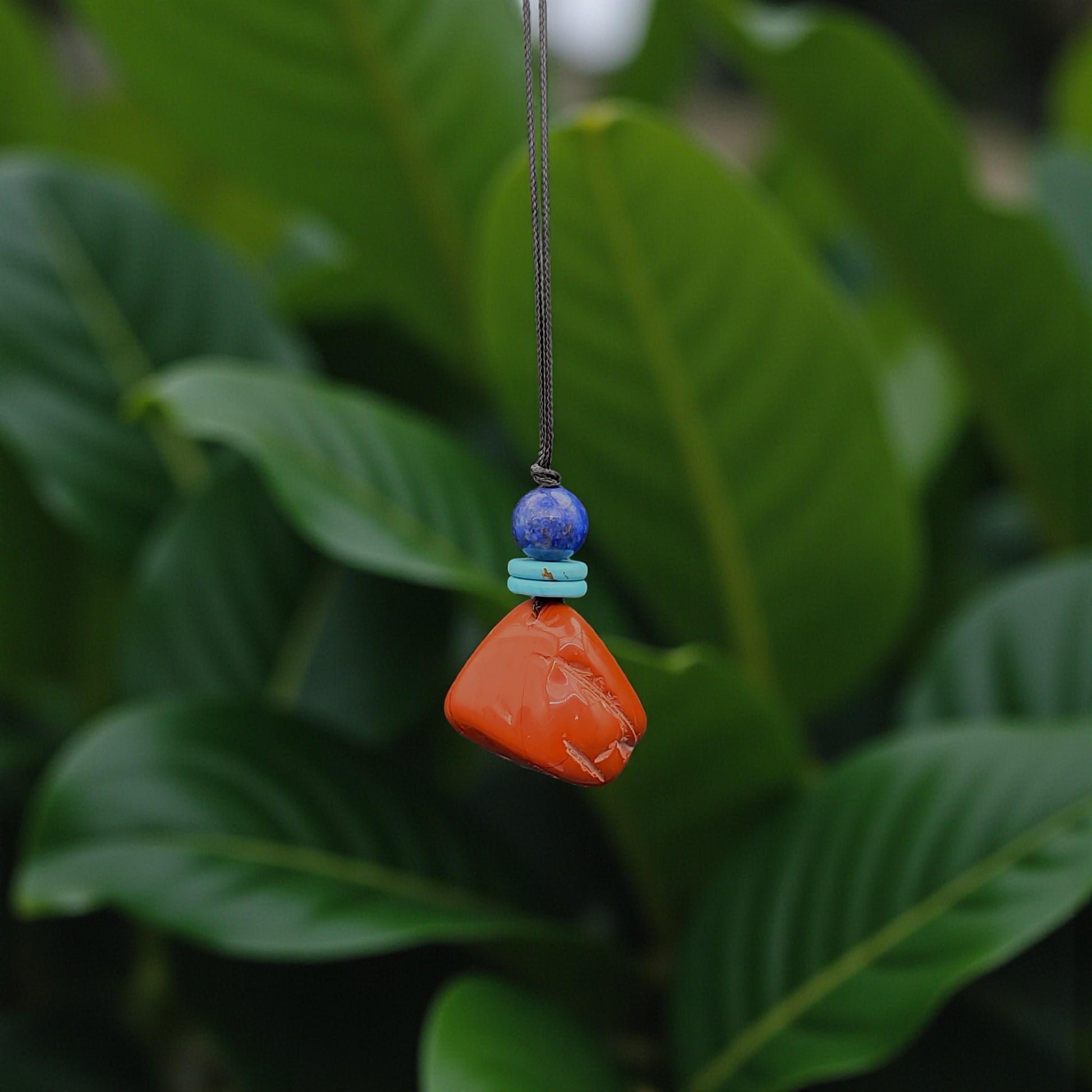 Red Jasper Rough Cut Pendant Necklace, Lapis Lazuli Turquoise Beads Leather Cord, Grounding Men's Boho chunky stone jewelry #2329