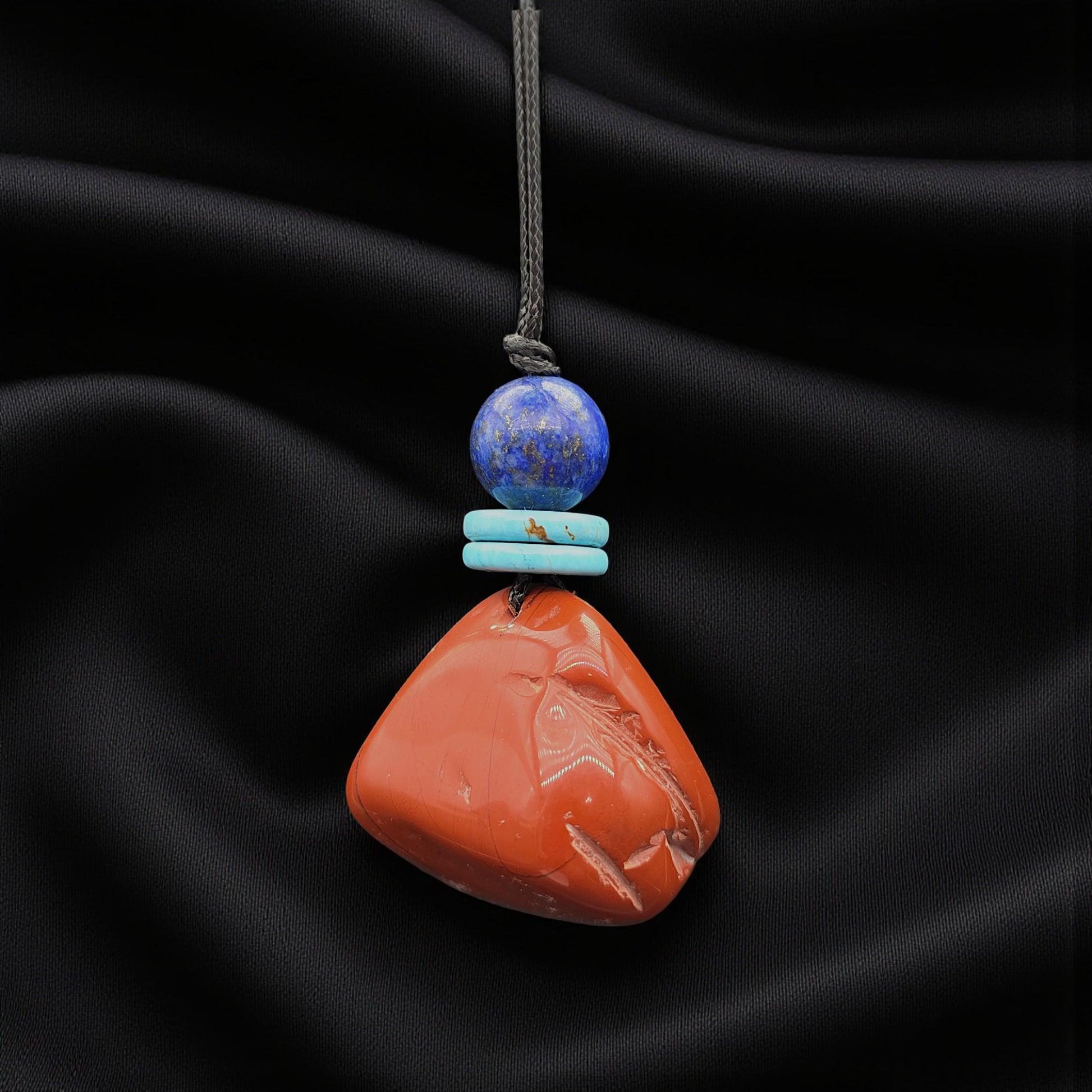 Red Jasper Rough Cut Pendant Necklace, Lapis Lazuli Turquoise Beads Leather Cord, Grounding Men's Boho chunky stone jewelry #2329