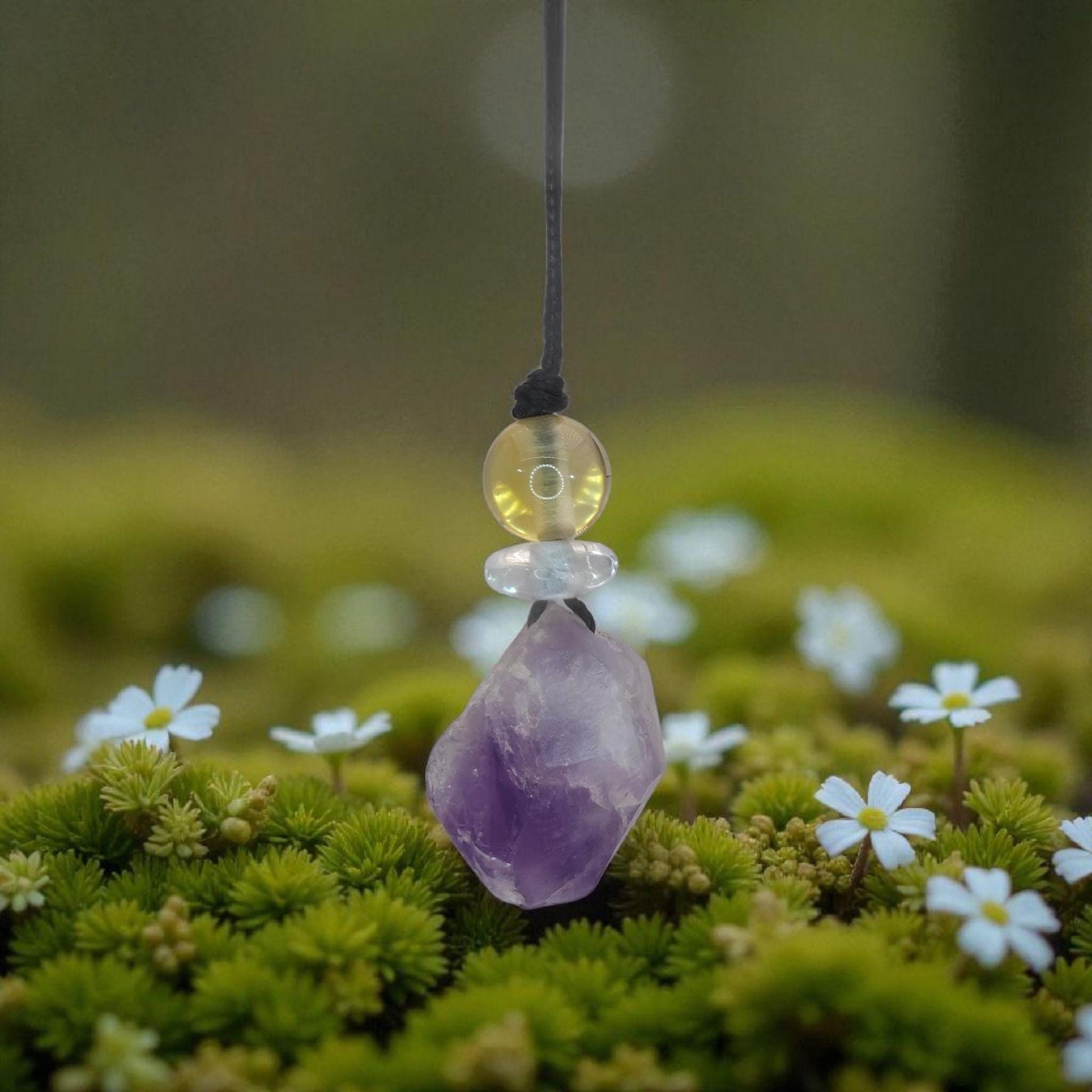 Chunky amethyst Quartz Necklace Leather cord , Raw Crystal Jewelry with Clear quartz and citrine Long Chain Adjustable UP to #2344