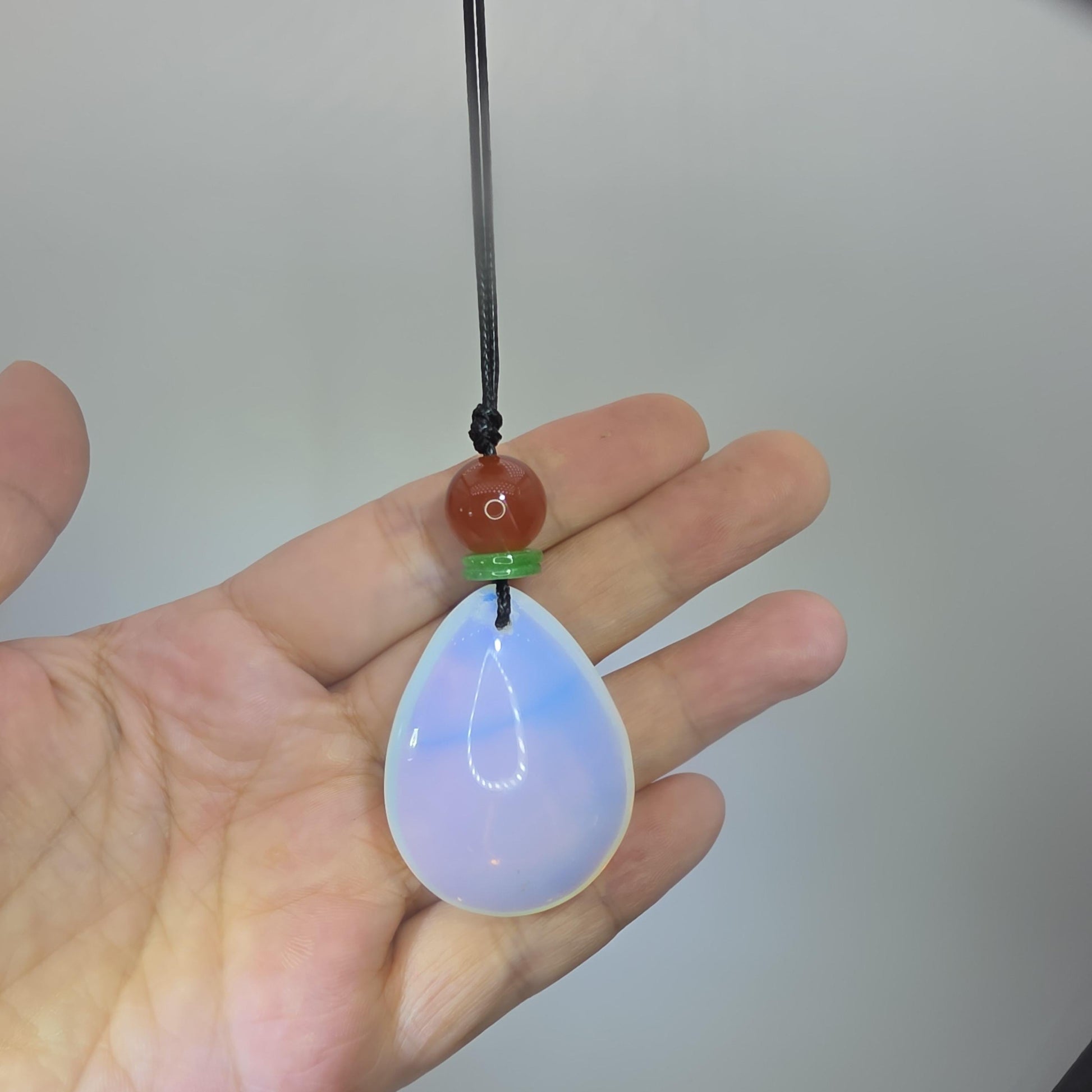 Opalite white opal Necklace Leather cord , Large Size Genuine white opal Jewelry Long Chain Adjustable UP to 30" chunky stone jewelry #2340