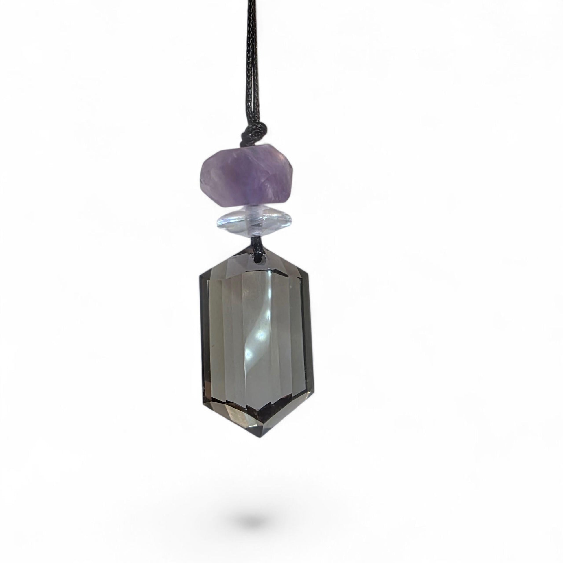 Genuine Smoky Quartz Necklace Leather cord , Chunky Large Size Raw Smokey quartz Amethyst Jewelry Long Chain Adjustable UP to 30" #2342