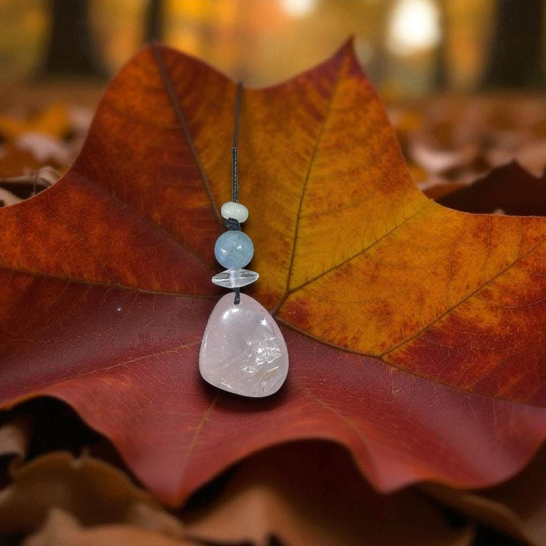 Large rose quartz Quartz Necklace Aquamarine Pendant Leather cord Raw Rose Quartz Jewelry Chain UP to 30" chunky stone jewelry #2343