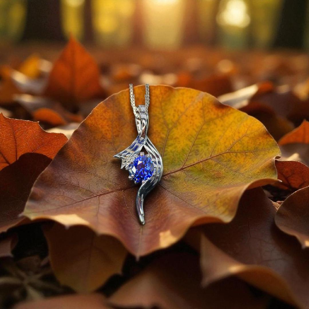 Bow Tanzanite Necklace - 18KGP Sterling Silver - 2 CT Round Blue Tanzanite Pendant - Swirl Knot Style - December Birthstone #557