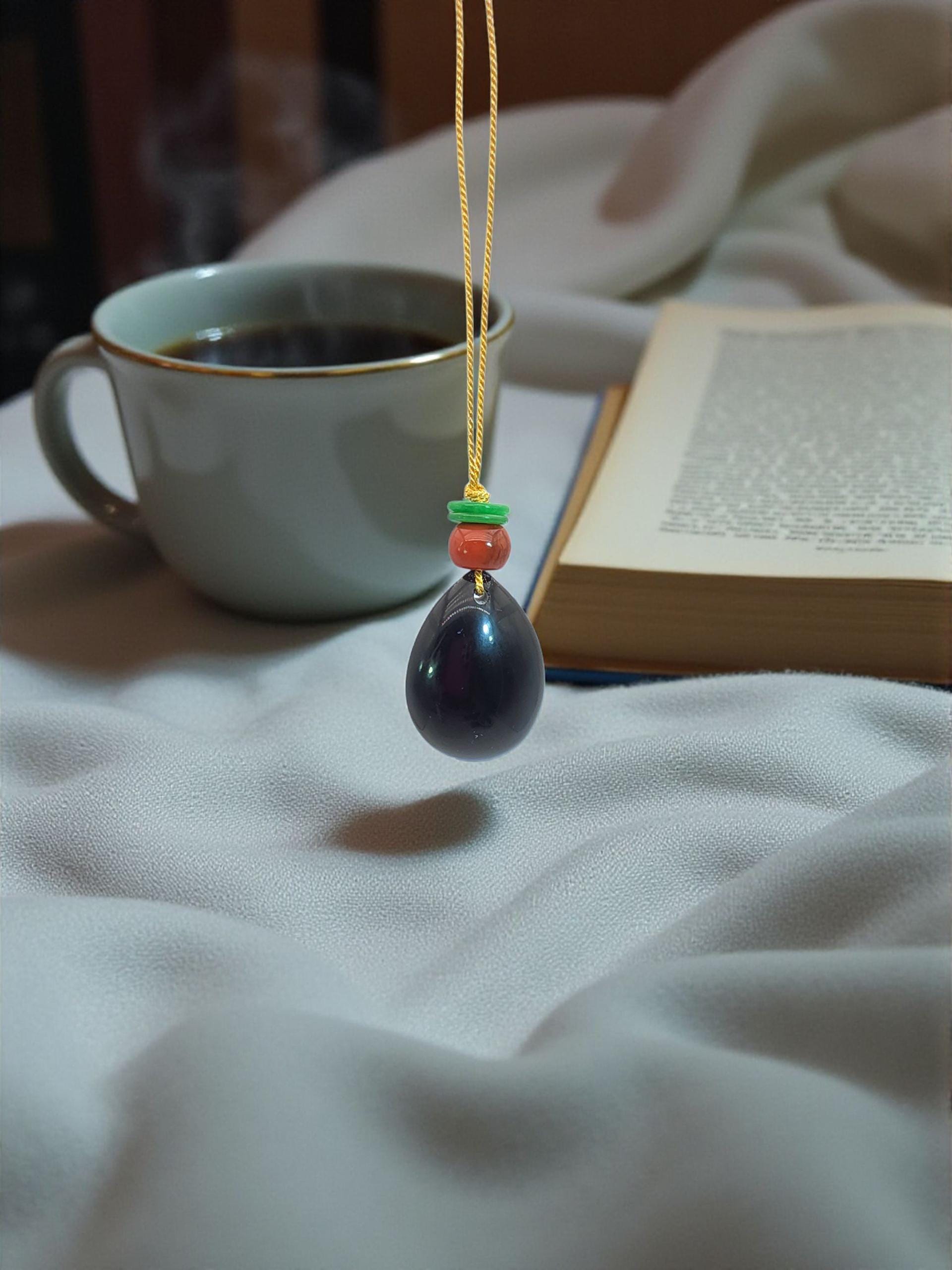 Large obsidian Necklace Leather cord Red carnelian Green Jade Pendant Protective gemstone Chain UP to 30" chunky stone jewelry #2335