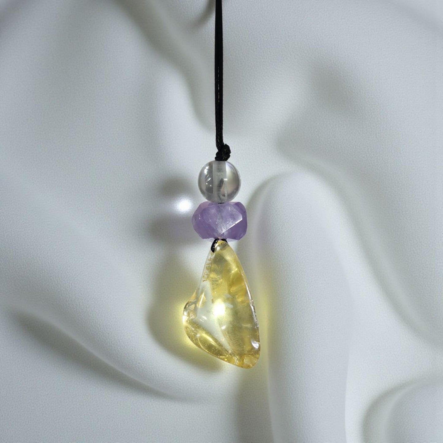 Large Chunky Citrine Necklace Amethyst Clear Quartz Pendant Leather cord , Large Size Citrine Jewelry Long Chain Adjustable UP to 30" #2336