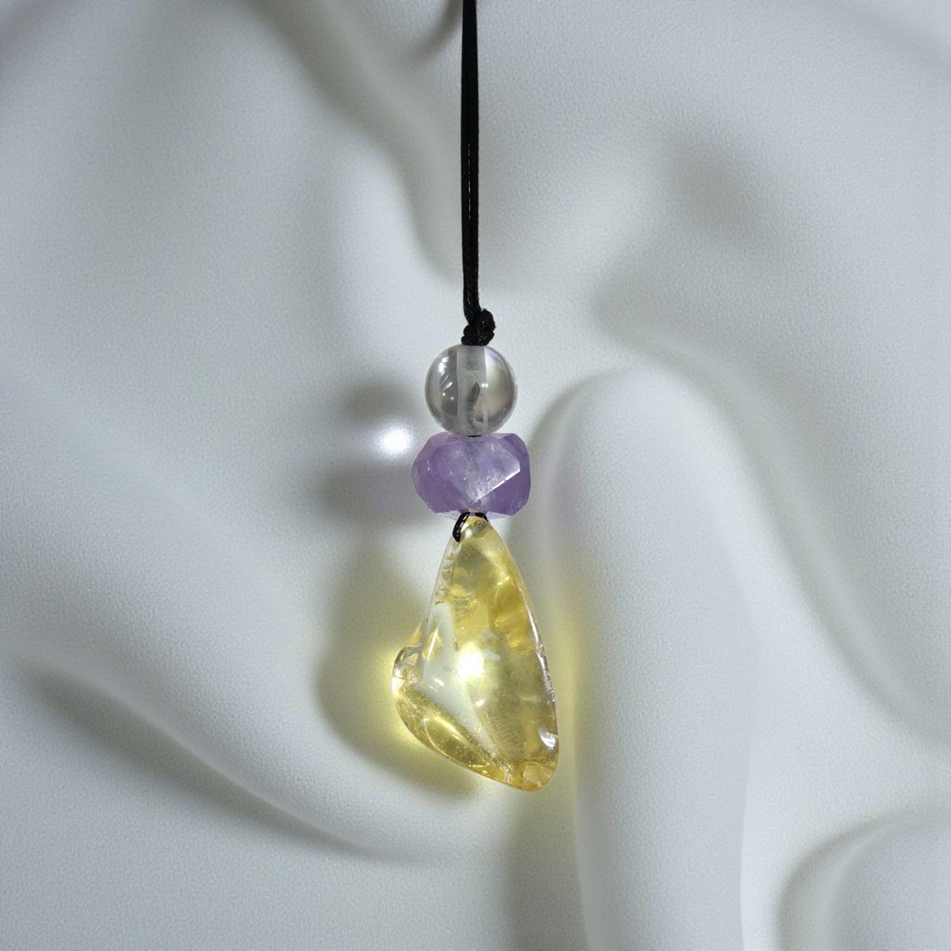 Large Chunky Citrine Necklace Amethyst Clear Quartz Pendant Leather cord , Large Size Citrine Jewelry Long Chain Adjustable UP to 30" #2336