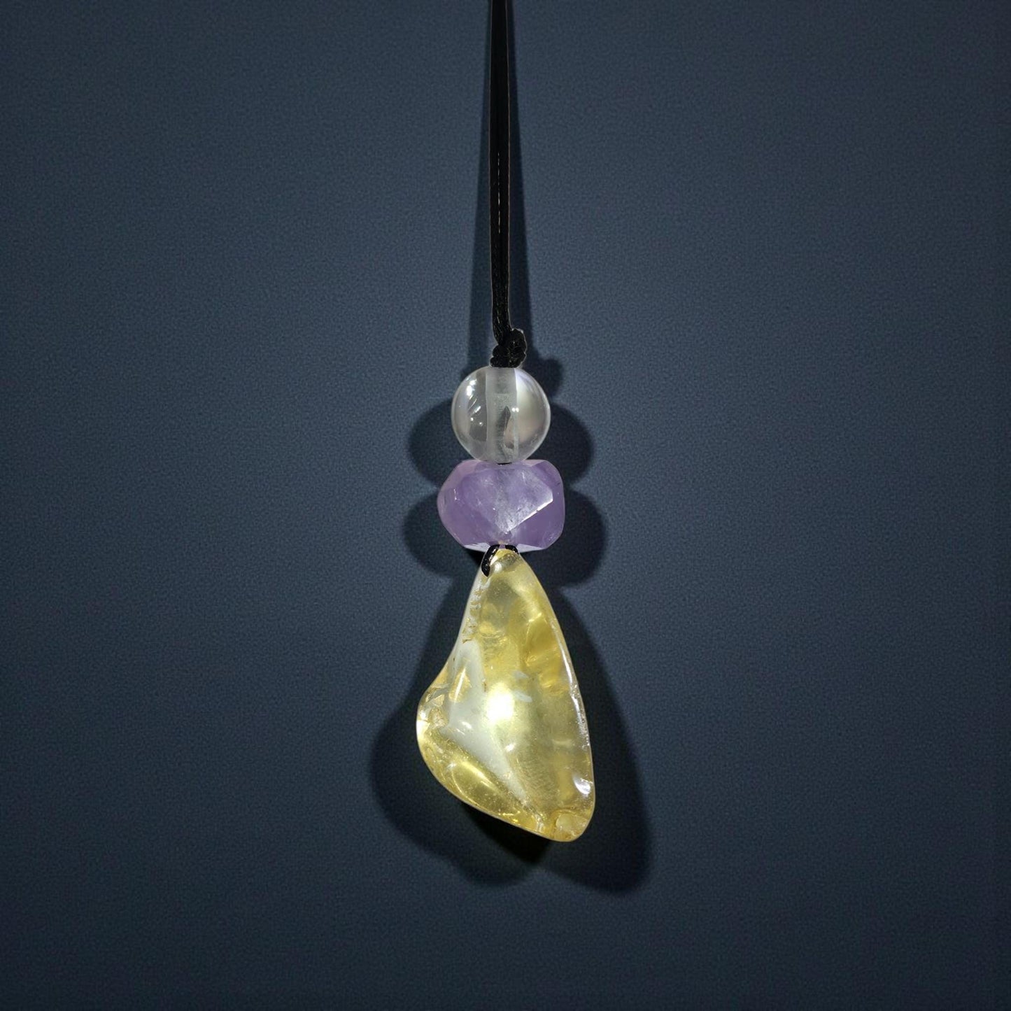 Large Chunky Citrine Necklace Amethyst Clear Quartz Pendant Leather cord , Large Size Citrine Jewelry Long Chain Adjustable UP to 30" #2336