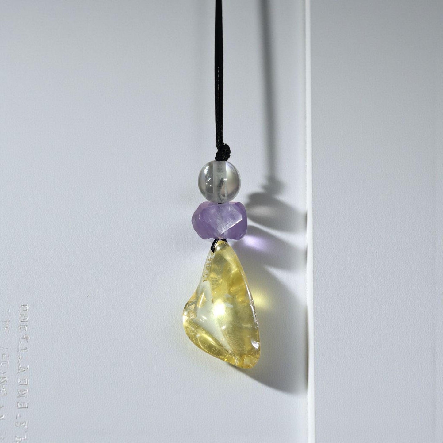 Large Chunky Citrine Necklace Amethyst Clear Quartz Pendant Leather cord , Large Size Citrine Jewelry Long Chain Adjustable UP to 30" #2336