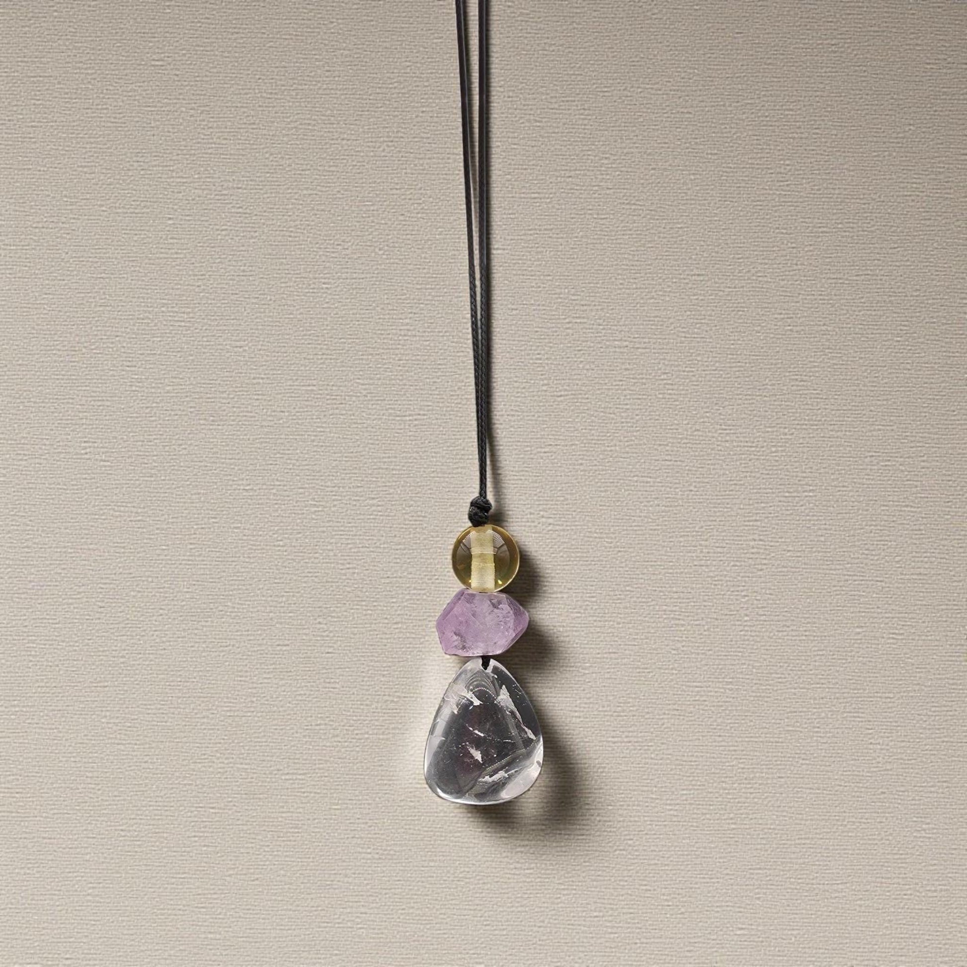Large Chunky Clear Quartz Necklace Amethyst citrine Pendant Leather cord , Large Size Raw CRYSTAL Jewelry Long Chain UP to 30" #2338