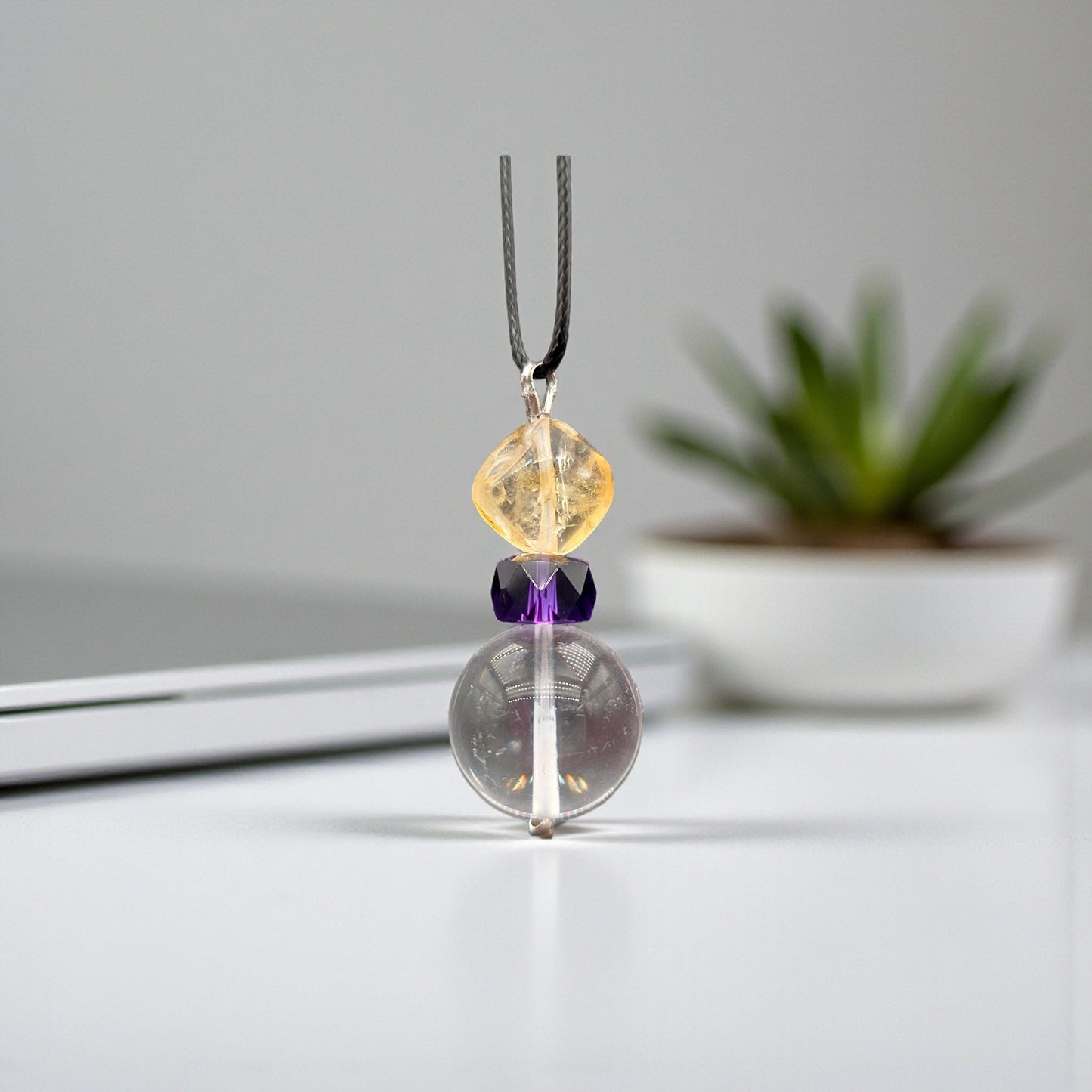 Large Chunky Clear Quartz Pendant Necklace Amethyst citrine Pendant Leather cord , Large Size Raw CRYSTAL Jewelry chunky stone jewelry #2332