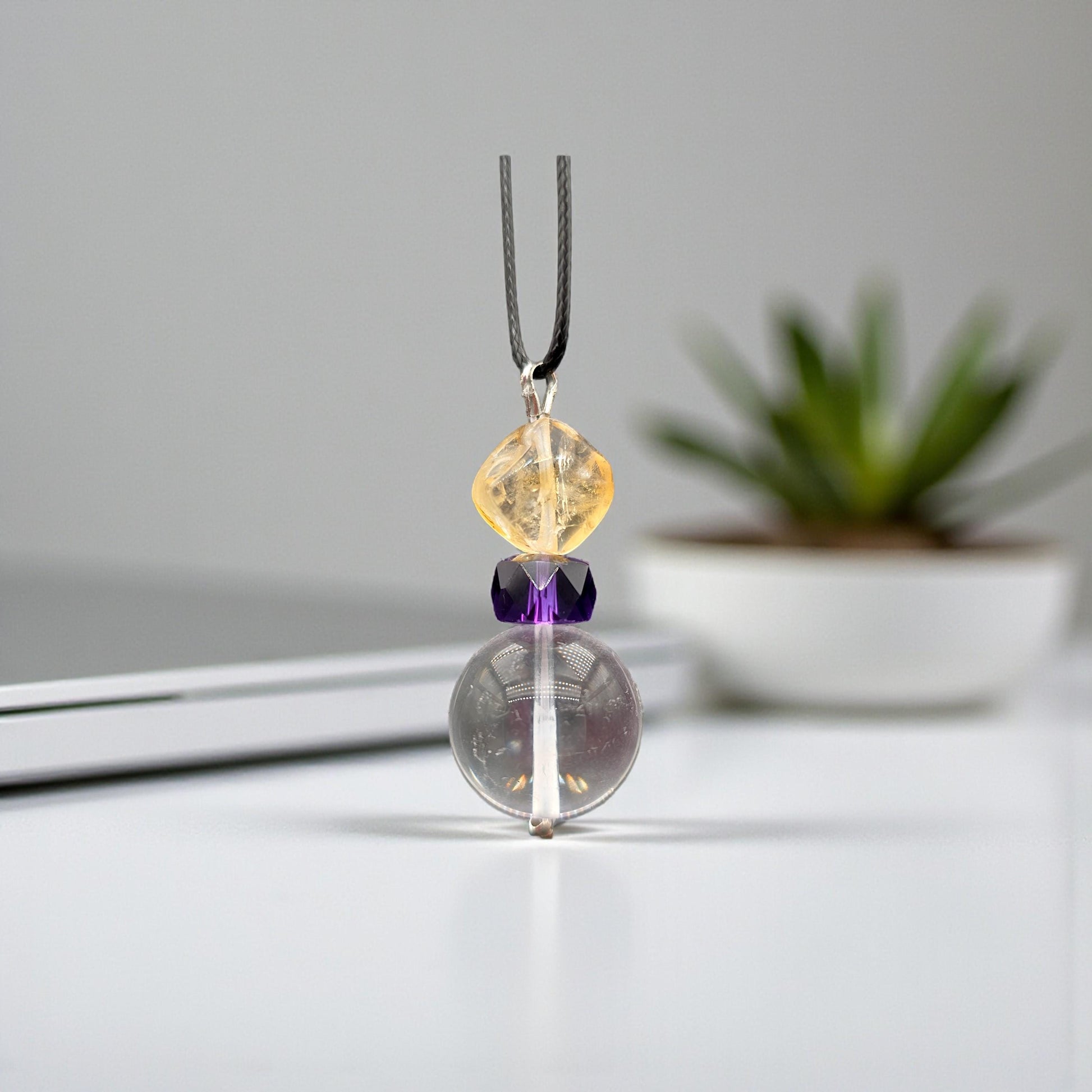 Large Chunky Clear Quartz Pendant Necklace Amethyst citrine Pendant Leather cord , Large Size Raw CRYSTAL Jewelry chunky stone jewelry #2332