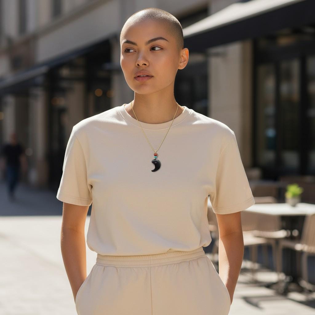 Black Obsidian Crescent Pendant Necklace, Red Jasper Turquoise Beads, Adjustable Gold Cord, Protection Amulet, chunky stone jewelry #2327