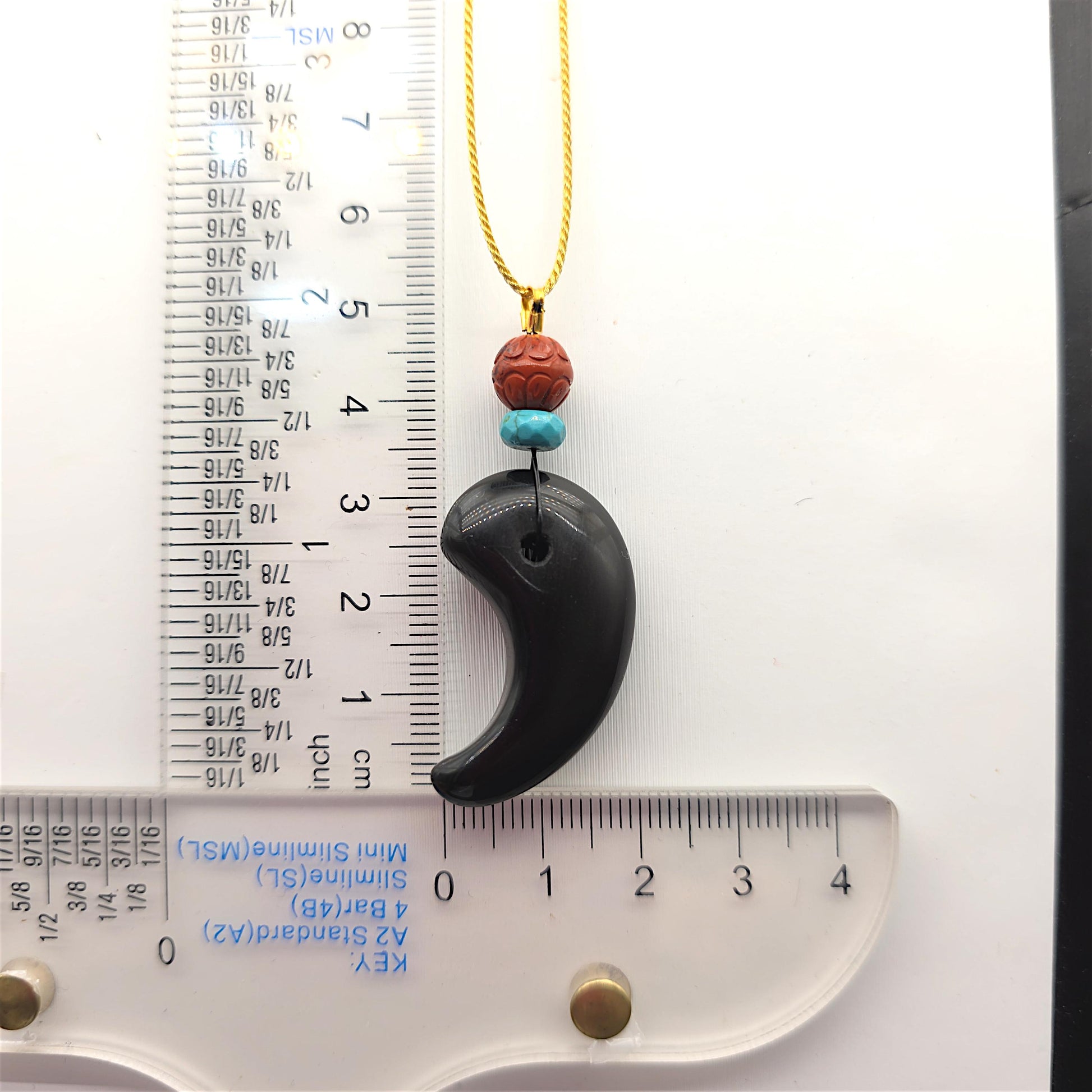 Black Obsidian Crescent Pendant Necklace, Red Jasper Turquoise Beads, Adjustable Gold Cord, Protection Amulet, chunky stone jewelry #2327