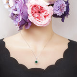 Diopside Sunburst Necklace • Sterling Silver Green Gemstone Halo Pendant • Vintage Style Birthstone Necklace • Adjustable Chain Gift for Her