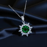 Diopside Sunburst Necklace • Sterling Silver Green Gemstone Halo Pendant • Vintage Style Birthstone Necklace • Adjustable Chain Gift for Her