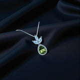 Genuine Peridot Necklace - Natural Green Peridot Pendant - 18KGP @ Sterling Silver - August Birthstone - Three Petal Gemstone Jewelry #465