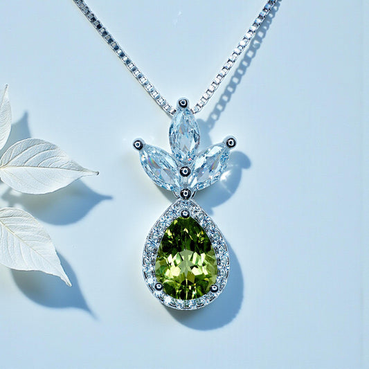 Genuine Peridot Necklace - Natural Green Peridot Pendant - 18KGP @ Sterling Silver - August Birthstone - Three Petal Gemstone Jewelry #465