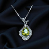 Genuine Teardrop Peridot Necklace - Gemstone Petal Flower -Natural 2.5 CT Green Peridot Pendant 18KGP August Birthstone Sterling Silver #937