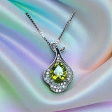 Genuine Teardrop Peridot Necklace - Gemstone Petal Flower -Natural 2.5 CT Green Peridot Pendant 18KGP August Birthstone Sterling Silver #937
