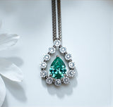 Green Paraiba Necklace - 18KGP @ Sterling Silver - 2.5 CT - Gemstone Halo Teardrop Green Paraiba Tourmaline Necklace #969