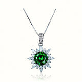 Diopside Sunburst Necklace • Sterling Silver Green Gemstone Halo Pendant • Vintage Style Birthstone Necklace • Adjustable Chain Gift for Her