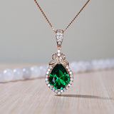 Dainty Emerald Necklace - Rose Gold coated Sterling Silver - Lab Created Green Emerald Pendant - May Birthstone #187