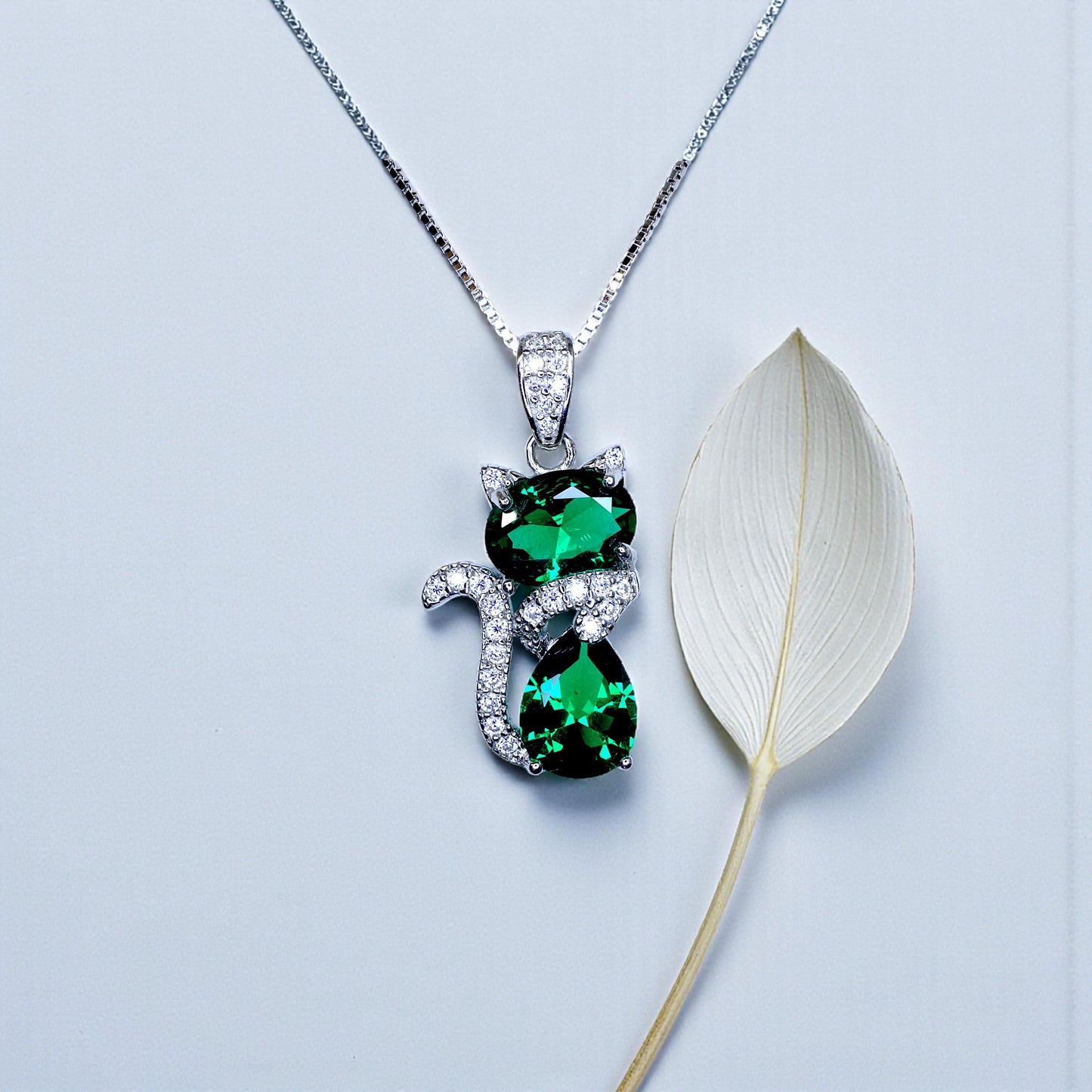 Cat Emerald necklace, Gemstone Kitty Cat Emerald Pendant, Sterling Silver Pet Cat lover gift Kitten Jewelry #217