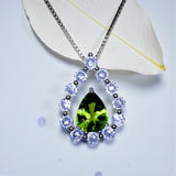Natural Teardrop Peridot Necklace Dainty Genuine Green Peridot Pendant Gemstone Rounded Halo Green Gemstone August Birthstone Jewelry #499
