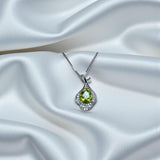 Genuine Teardrop Peridot Necklace - Gemstone Petal Flower -Natural 2.5 CT Green Peridot Pendant 18KGP August Birthstone Sterling Silver #937