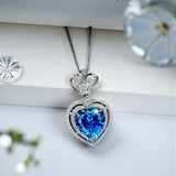 Large Blue Topaz Heart Necklace Full Sterling Silver Ocean Heart of the Ocean My Heart Will Go ON Topaz Pendant 1101