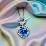 Large Blue Topaz Heart Necklace Full Sterling Silver Ocean Heart of the Ocean My Heart Will Go ON Topaz Pendant 1101