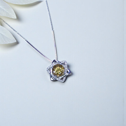 Genuine Citrine Necklace, Sterling silver David Star Jewelry 3 ct Citrine Pendant, November Birthstone - 18KGP @ Sterling Silver #1128