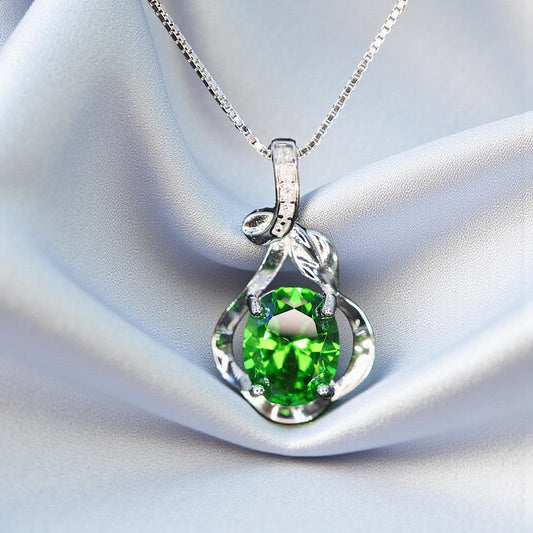 Diopside Necklace • Sterling Silver Green Gemstone Pendant • Vintage Style Flower Birthstone Necklace • Chain 1129