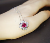 Sterling Silver Red Ruby Necklace 1.5 CT Solitaire Red Ruby Spiral Pendant Sterling Silver White Gold Plated July Birthstone #1130