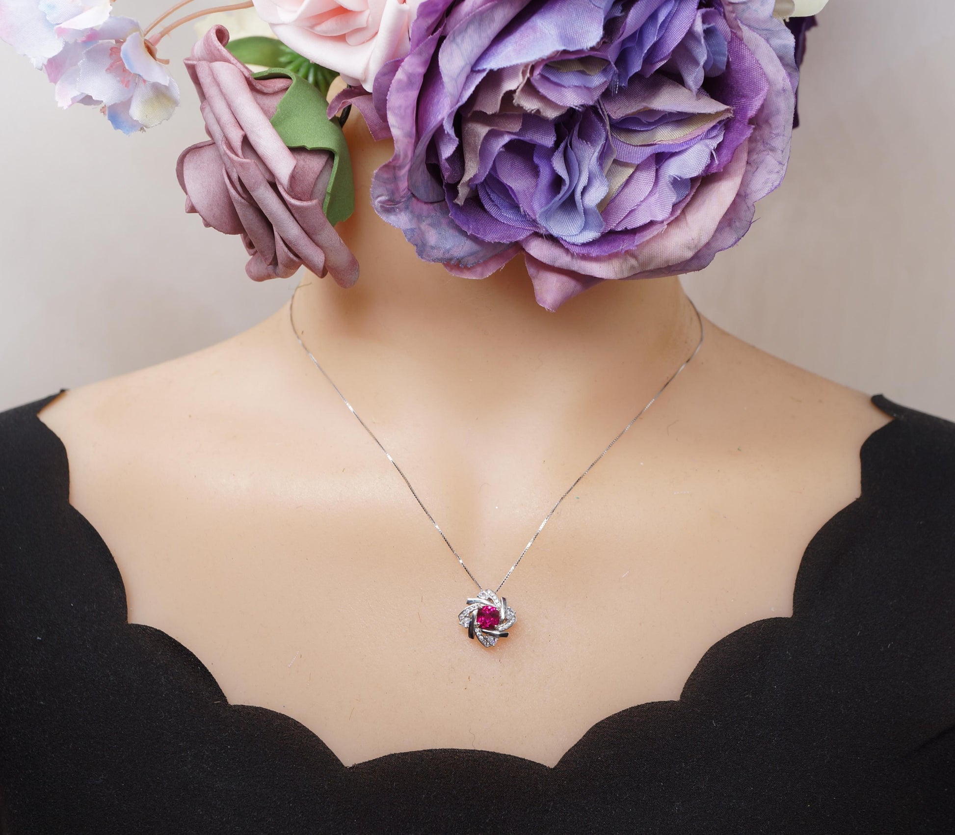 Sterling Silver Red Ruby Necklace 1.5 CT Solitaire Red Ruby Spiral Pendant Sterling Silver White Gold Plated July Birthstone #1130