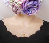Genuine Citrine Necklace - Sterling Silver Square Citrine Gemstone Pendant - 3 CT November Birthstone Jewelry #1131