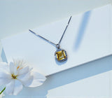 Genuine Citrine Necklace - Sterling Silver Square Citrine Gemstone Pendant - 3 CT November Birthstone Jewelry #1131