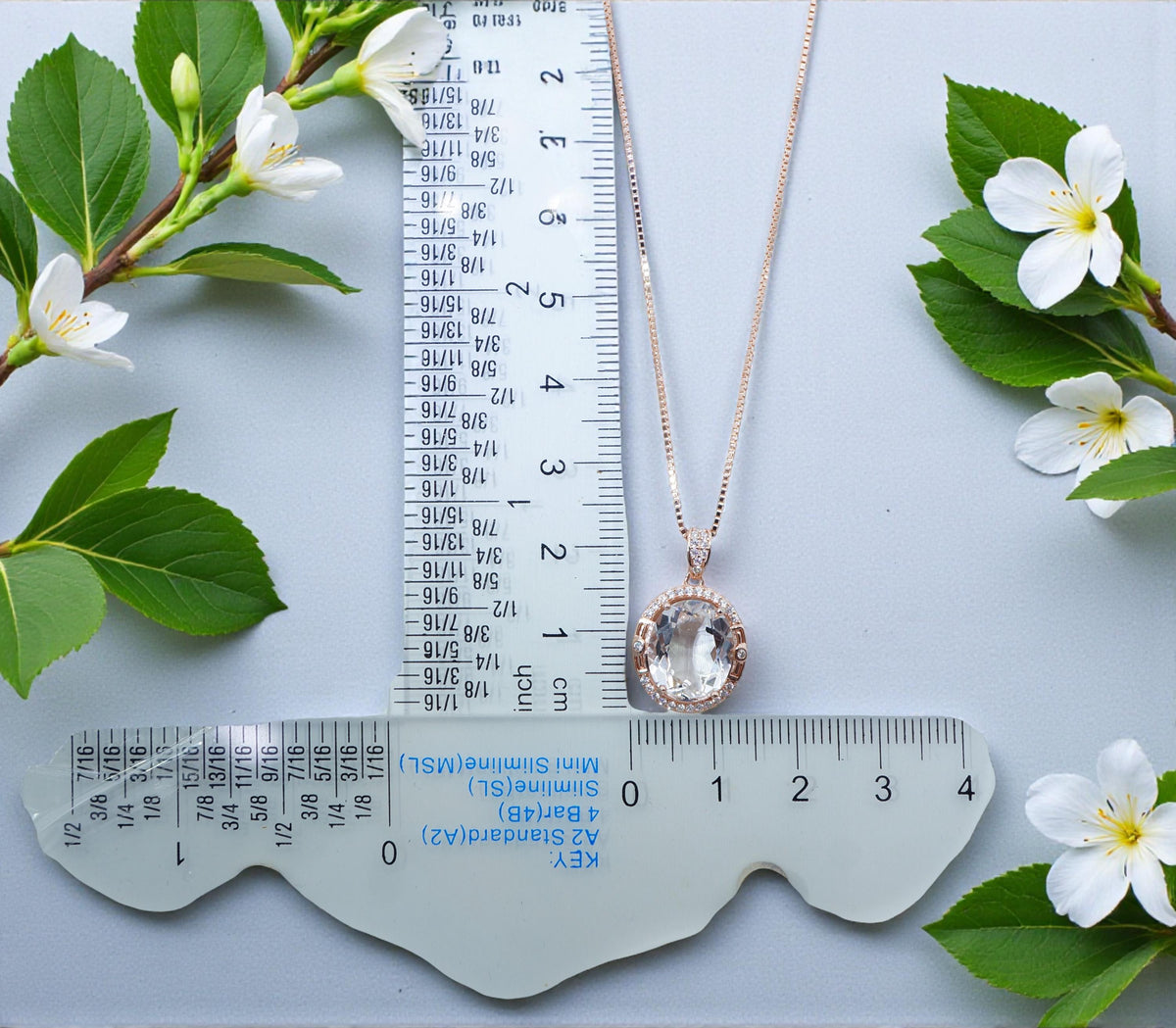 Clear Quartz Necklace, Crystal energy healing Jewelry, Rose Gold coated Sterling silver 5 ct Natural Clear quartz Pendant #1132