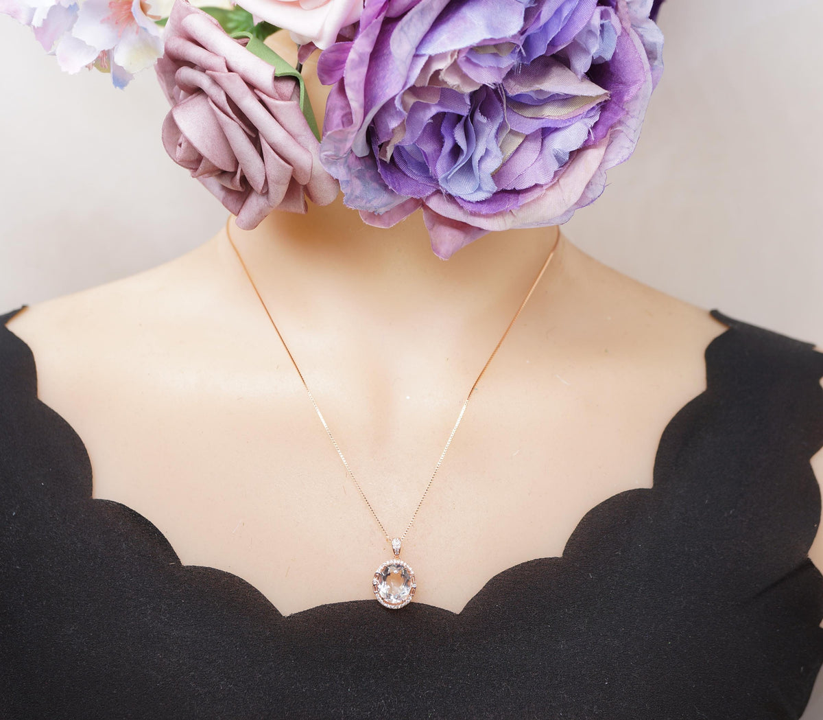 Clear Quartz Necklace, Crystal energy healing Jewelry, Rose Gold coated Sterling silver 5 ct Natural Clear quartz Pendant #1132