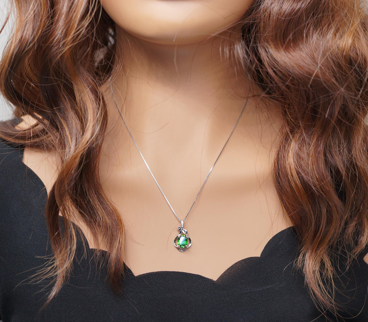Diopside Necklace • Sterling Silver Green Gemstone Pendant • Vintage Style Flower Birthstone Necklace • Chain 1129