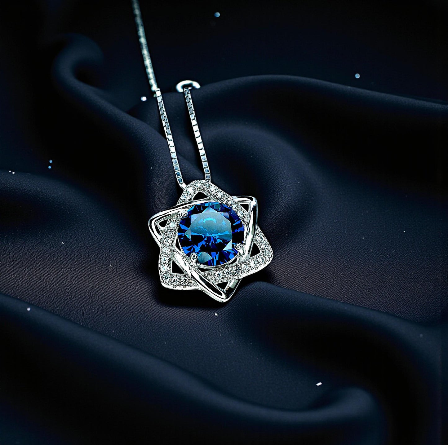 2 CT Blue Sapphire Necklace - Gemstone David Star Necklace - September Birthstone - Dainty Blue Sapphire Pendant #445