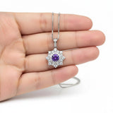 Genuine Amethyst Necklace Gypsophila Natural Amethyst Pendant 18kgp@ Sterling Silver Purple Gemstone Jewelry February Birthstone #1133