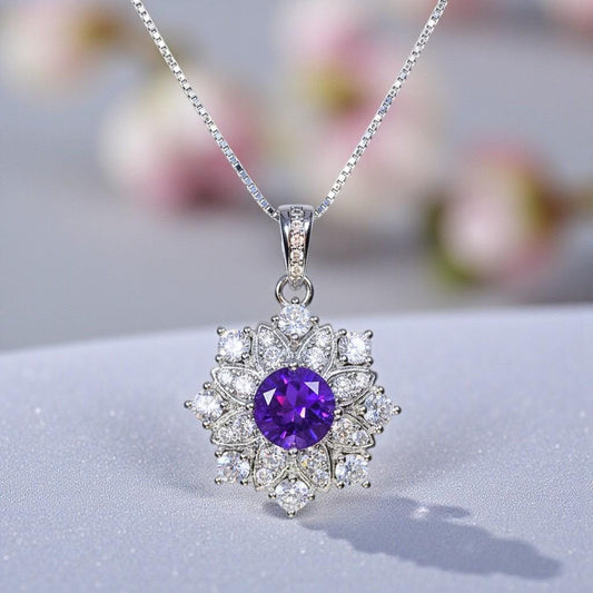 Genuine Amethyst Necklace Gypsophila Natural Amethyst Pendant 18kgp@ Sterling Silver Purple Gemstone Jewelry February Birthstone #1133