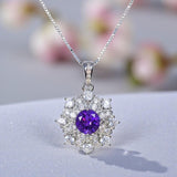 Genuine Amethyst Necklace Gypsophila Natural Amethyst Pendant 18kgp@ Sterling Silver Purple Gemstone Jewelry February Birthstone #1133