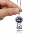 Large Mystic Topaz Necklace 6 CT Rainbow Gemstone Dream catcher jewelry Sterling Silver White Gold Plated Solitaire #1134