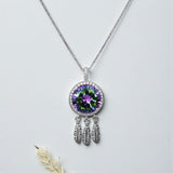 Large Mystic Topaz Necklace 6 CT Rainbow Gemstone Dream catcher jewelry Sterling Silver White Gold Plated Solitaire #1134