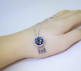 Large Mystic Topaz Necklace 6 CT Rainbow Gemstone Dream catcher jewelry Sterling Silver White Gold Plated Solitaire #1134